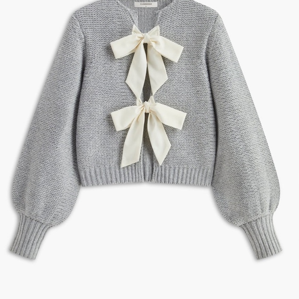 Commense Gray Cardigan with Cream Bows